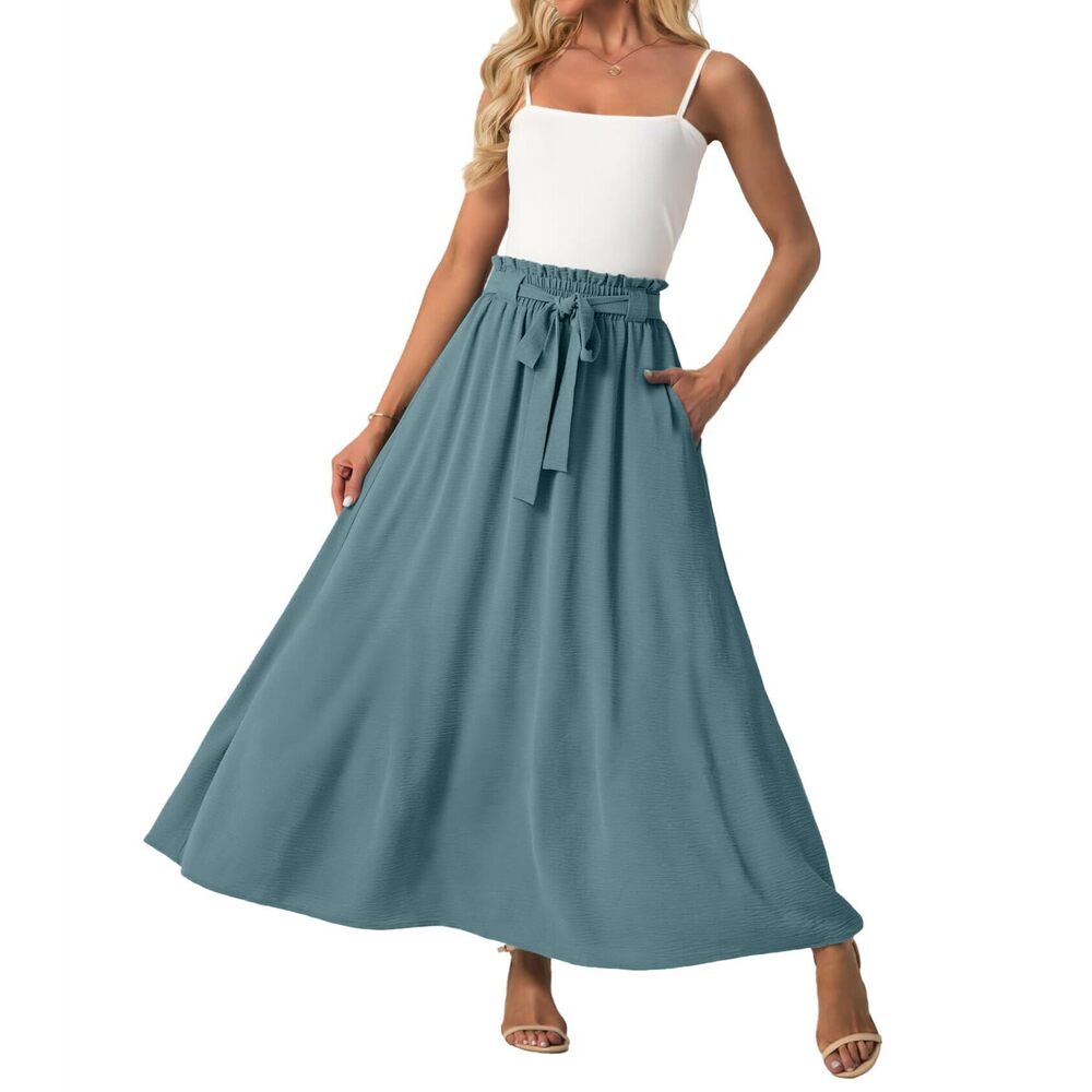 7424 Boho Summer Maxi Skirts High Waisted Flowy Skirts Trendy Spring Skirts